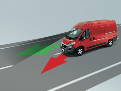 Graphic showing a vans lane departure warning when about to cross lane lines