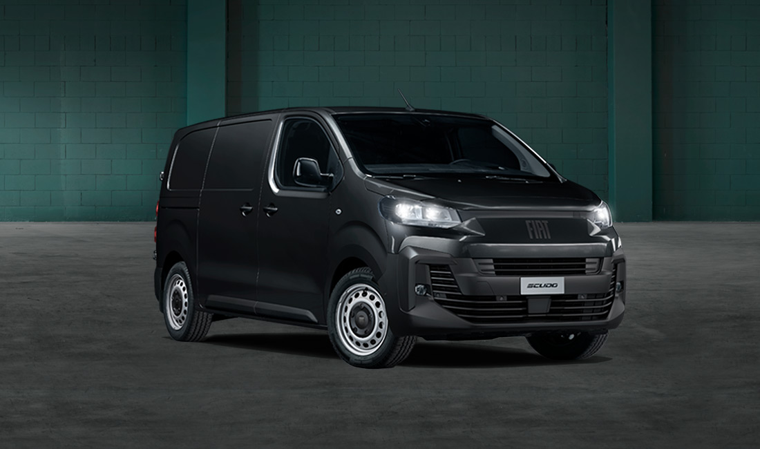 Front 3/4 render of a fiat with Solid Black paint