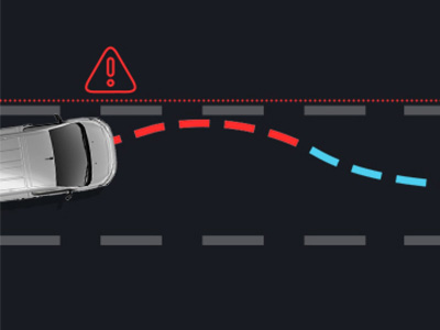 Graphic of a vans lane assistance working