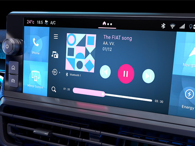 Centre touchscreen with a media player showing